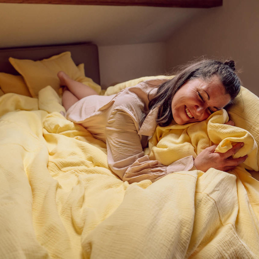 knall gelbe musselin bettwäsche