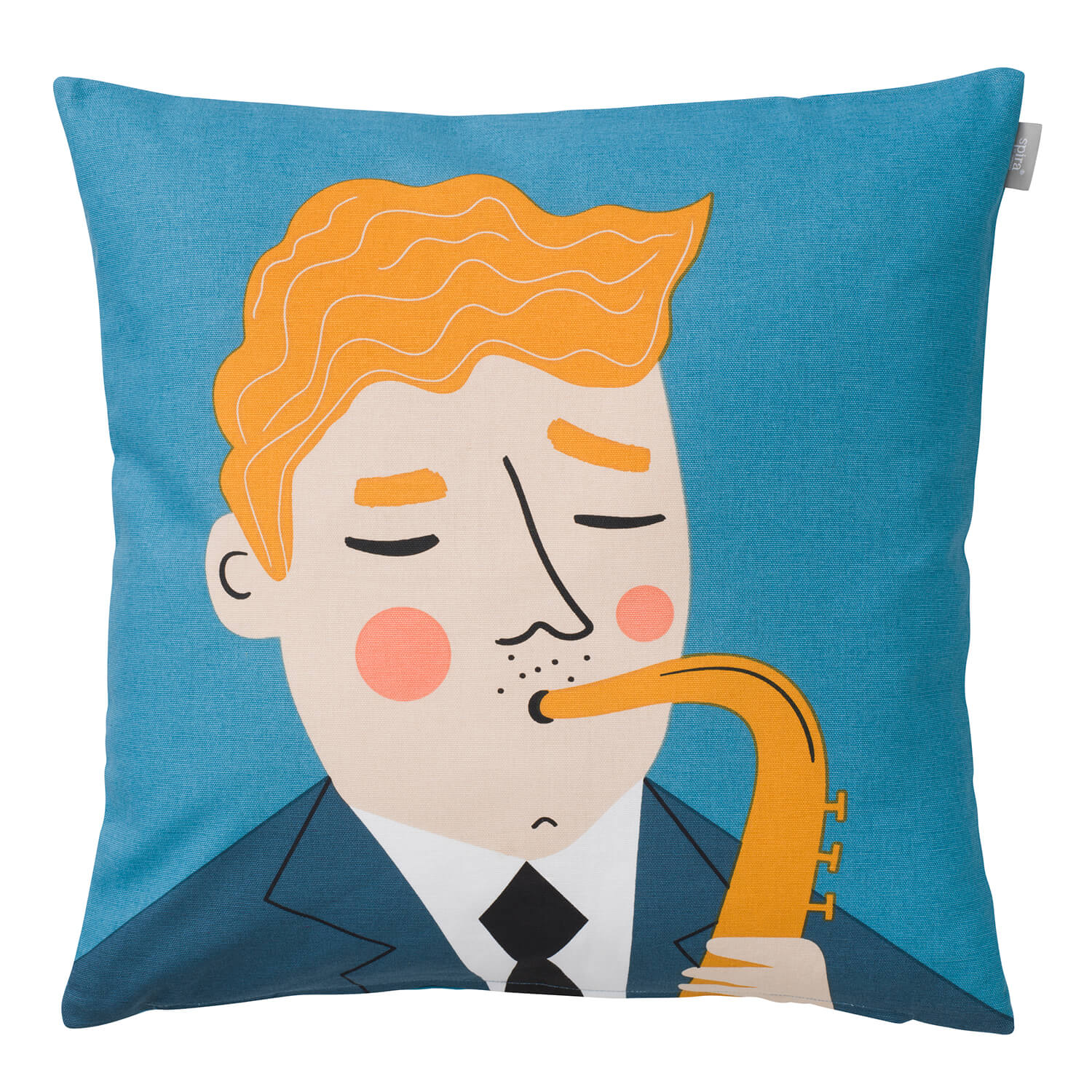 Skandinavisches Kissenbezug-Design 50x50 cm von Spira, Modell Harry in Blau mit buntem Charakter