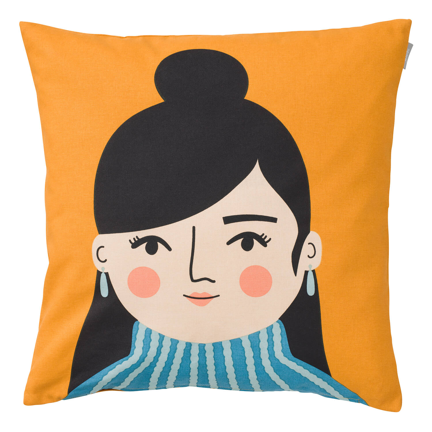 Skandinavisches Kissenbezug-Design 50x50 cm von Spira, Modell Jasmine in Orange mit buntem Charakter