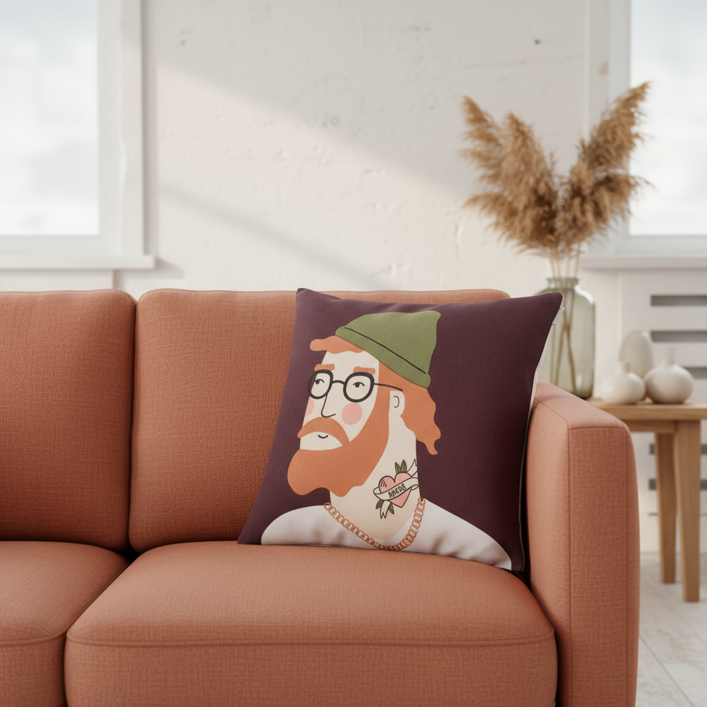 Spira Kissenbezug Weinrot, 50x50 cm – aus 100 % Baumwolle mit buntem Typen, Aron von Spira