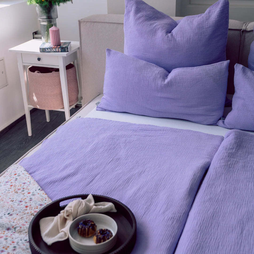 Musselin Bettwäsche 135 x 200 Lavendel aus 100 % Bio-Baumwolle