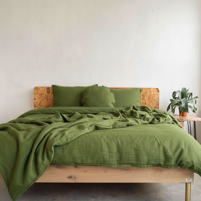 Grüne Leinen Bettwäsche aus 100% natürlichem und hochwertigen Leinen im lässigen eleganten Look.