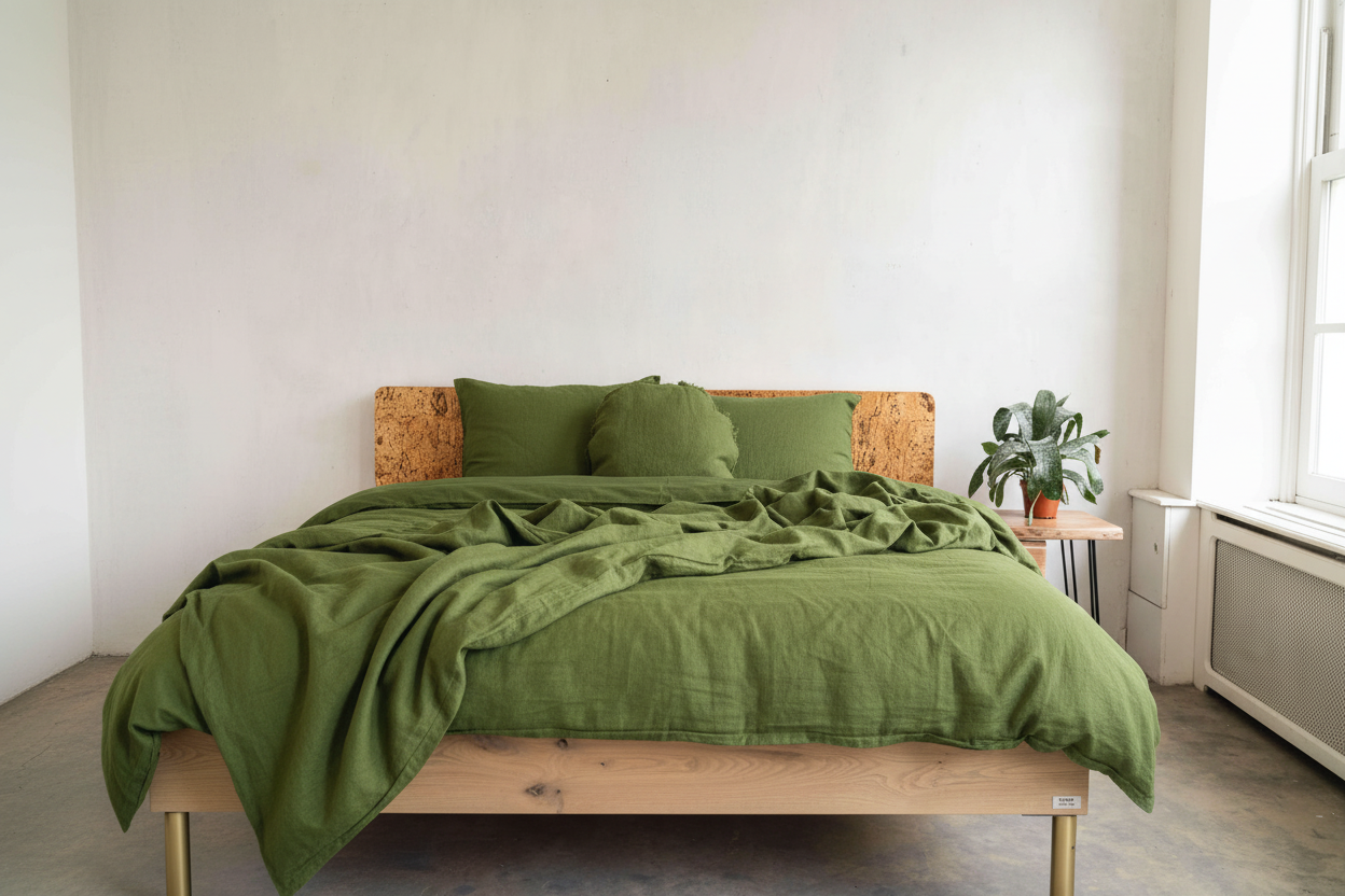 Grüne Leinen Bettwäsche aus 100% natürlichem und hochwertigen Leinen im lässigen eleganten Look.