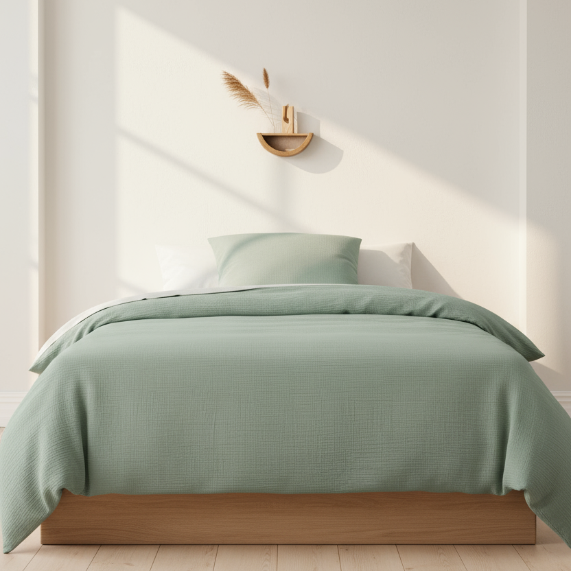 Musselin Bettwäsche in der Farbe Pistazie aus Baumwolle - sehr pflegeleichte Bettwäsche