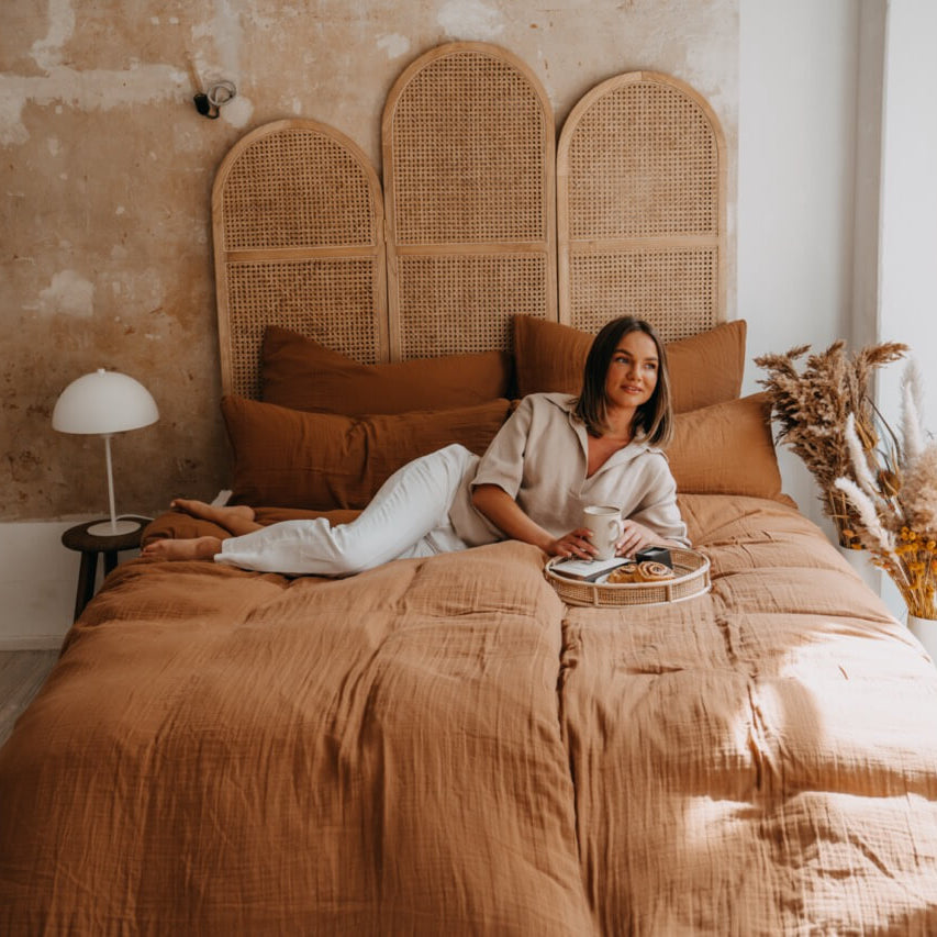 Hochwertige Musselin Bettwäsche 155x220 zimt aus 100% Bio Baumwolle, mit reißverschluss