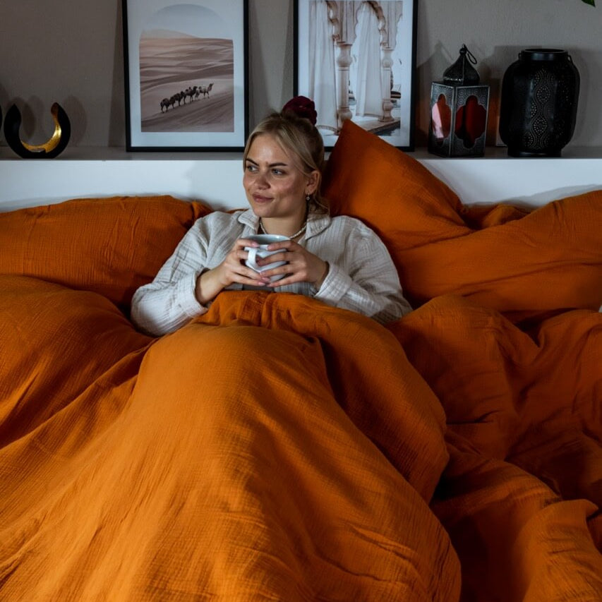 Musselin Bettwäsche 135x200 in Orange aus 100 % Bio-Baumwolle