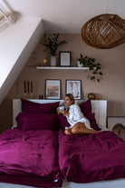 Hochwertige Musselin Bettwäsche 155x220 rot-violett aus 100% Bio Baumwolle, mit reißverschluss