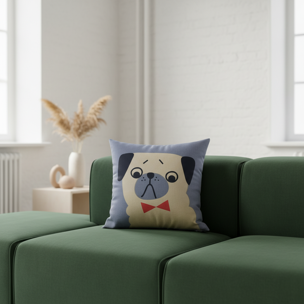 Spira Kissenbezug Penny mit Mops mit süßem Gesicht und Schlips, mit Reißverschluss