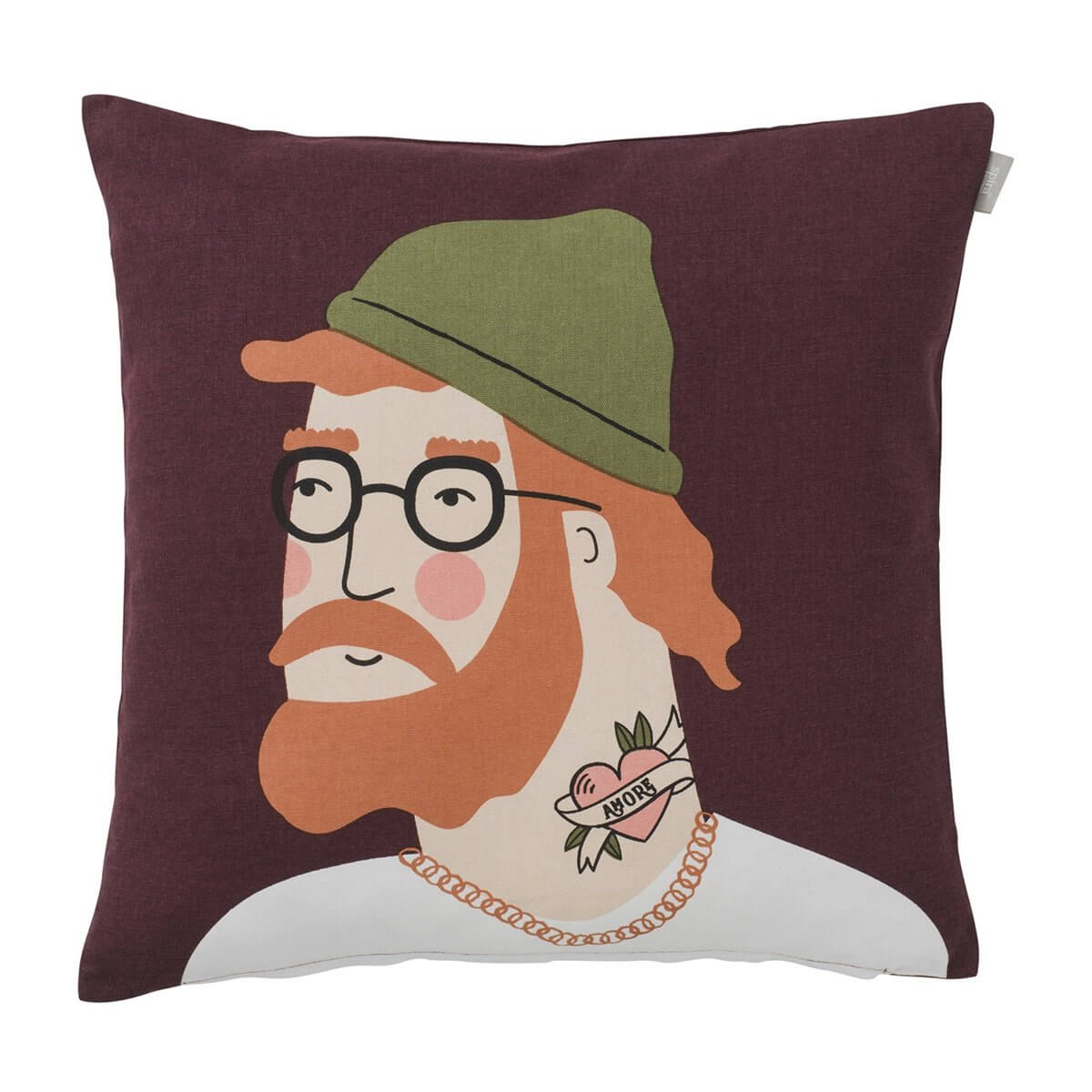 Spira Kissenbezug Aron in Weinrot, 50x50 cm – aus 100 % Baumwolle mit buntem Typen