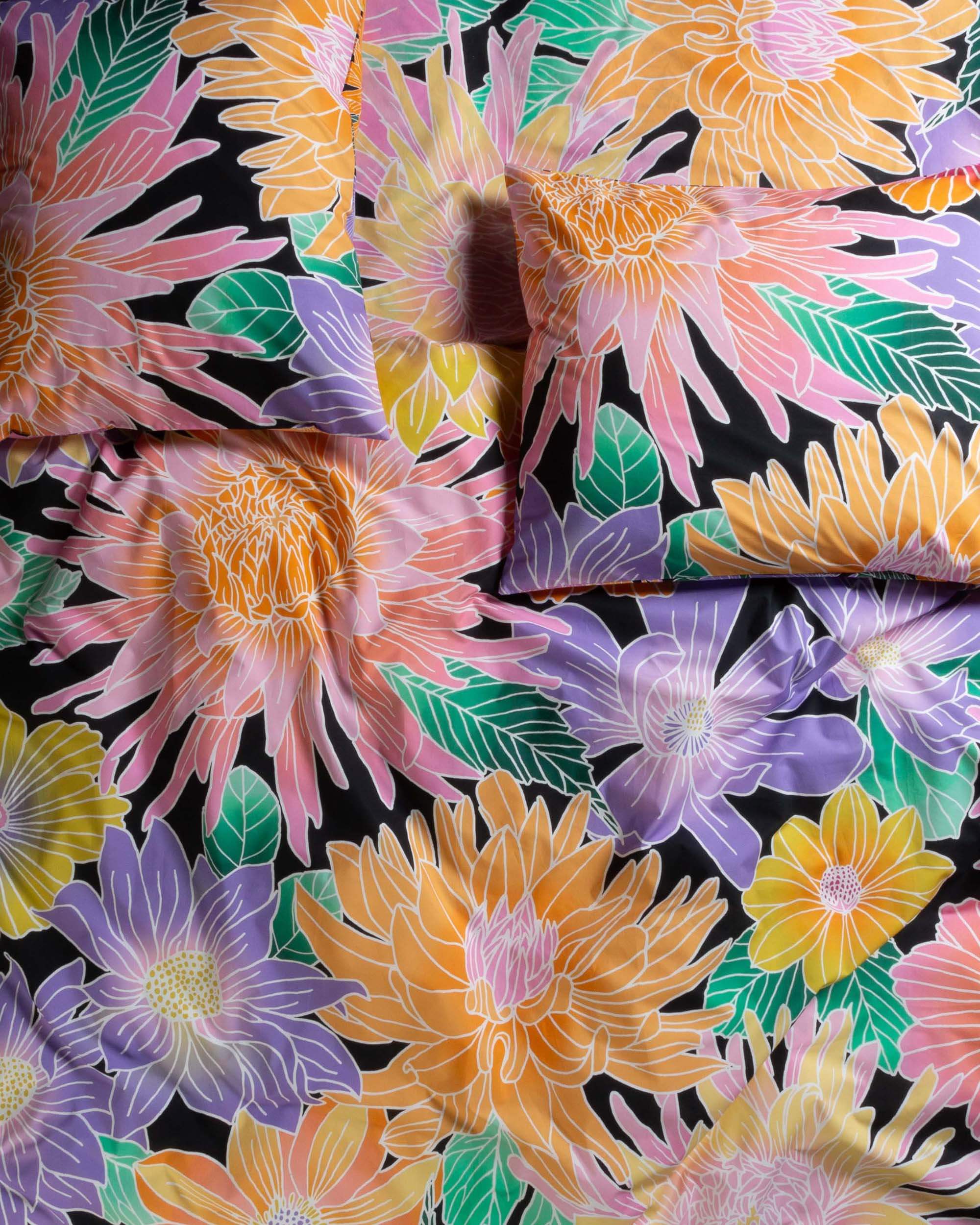 Blumen-Bettwäsche 135 x 200 cm, 100 % Bio-Baumwolle von Essenza