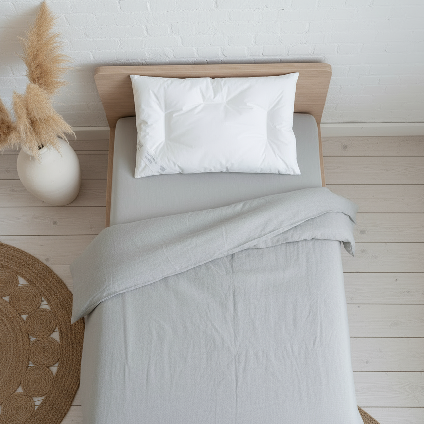 daunen kinderkopfkissen 40x60 cm direkt aus unserer manufaktur, gefüllt mit 50g daunen