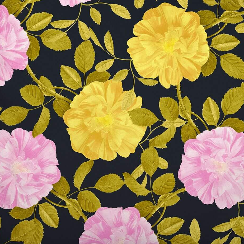 Bio Baumwolle Bettwäsche 135x200 – Nahaufnahme Rosen mit schwarz Muster, GOTS-Zertifiziert
