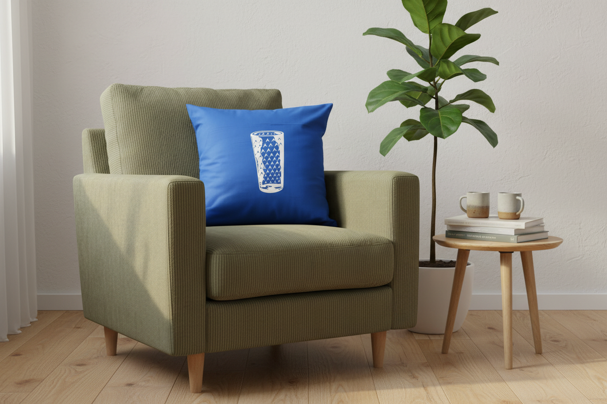 Kissenbezug blau mit apfelwein glas druck in 50x50 cm