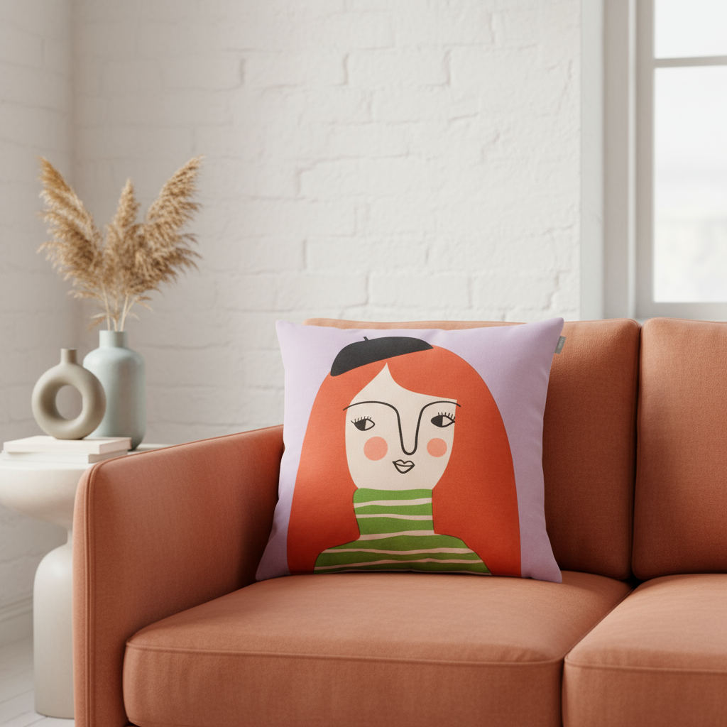 Kissenbezug, französischer Stil, Frau mit Beret, Astrid von Spira, 50x50 cm