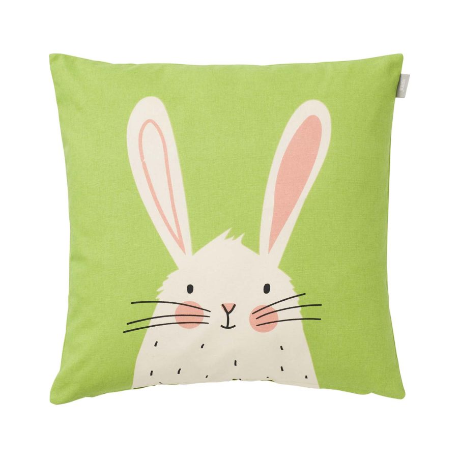 Spira Kissenbezug Pelle, 50x50 cm, grün mit Hasenmotiv – 100% Baumwoll-Kissenhülle