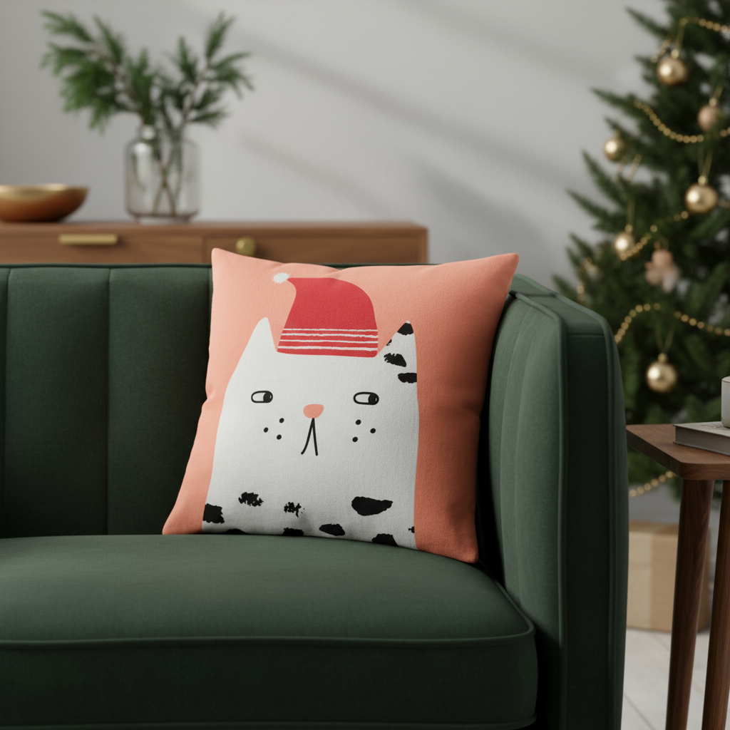 Spira of Sweden Kissenbezug mit Katze im weihnachtlichen Stil.