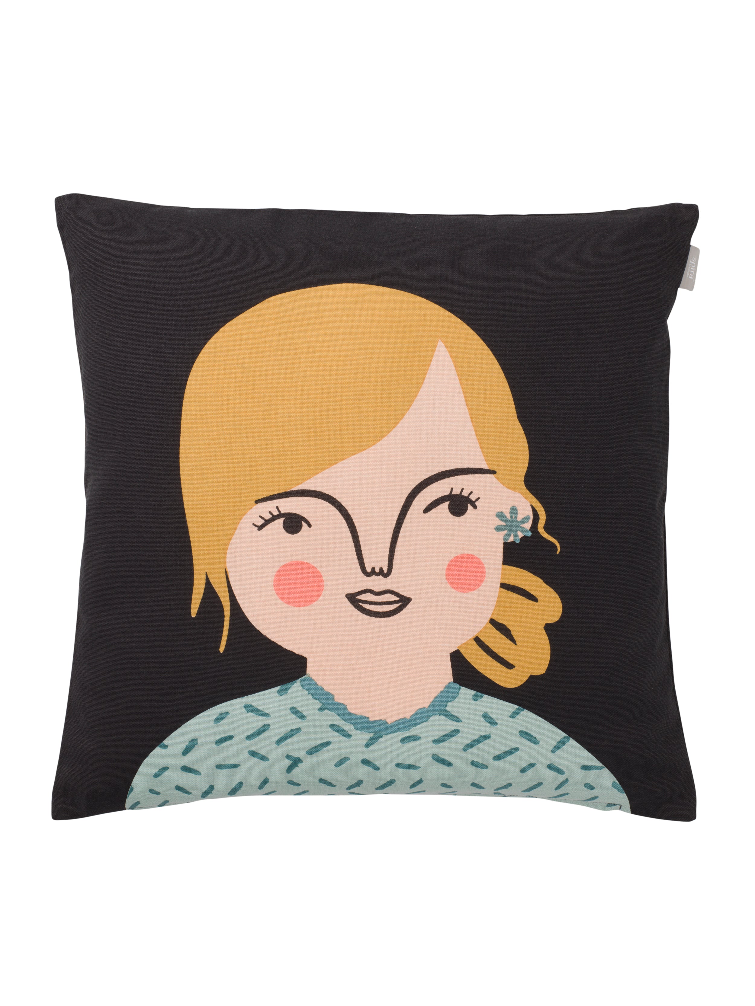 50x50 cm Kissenhülle Ida von Spira, bunte frau auf schwarzem Hintergrund