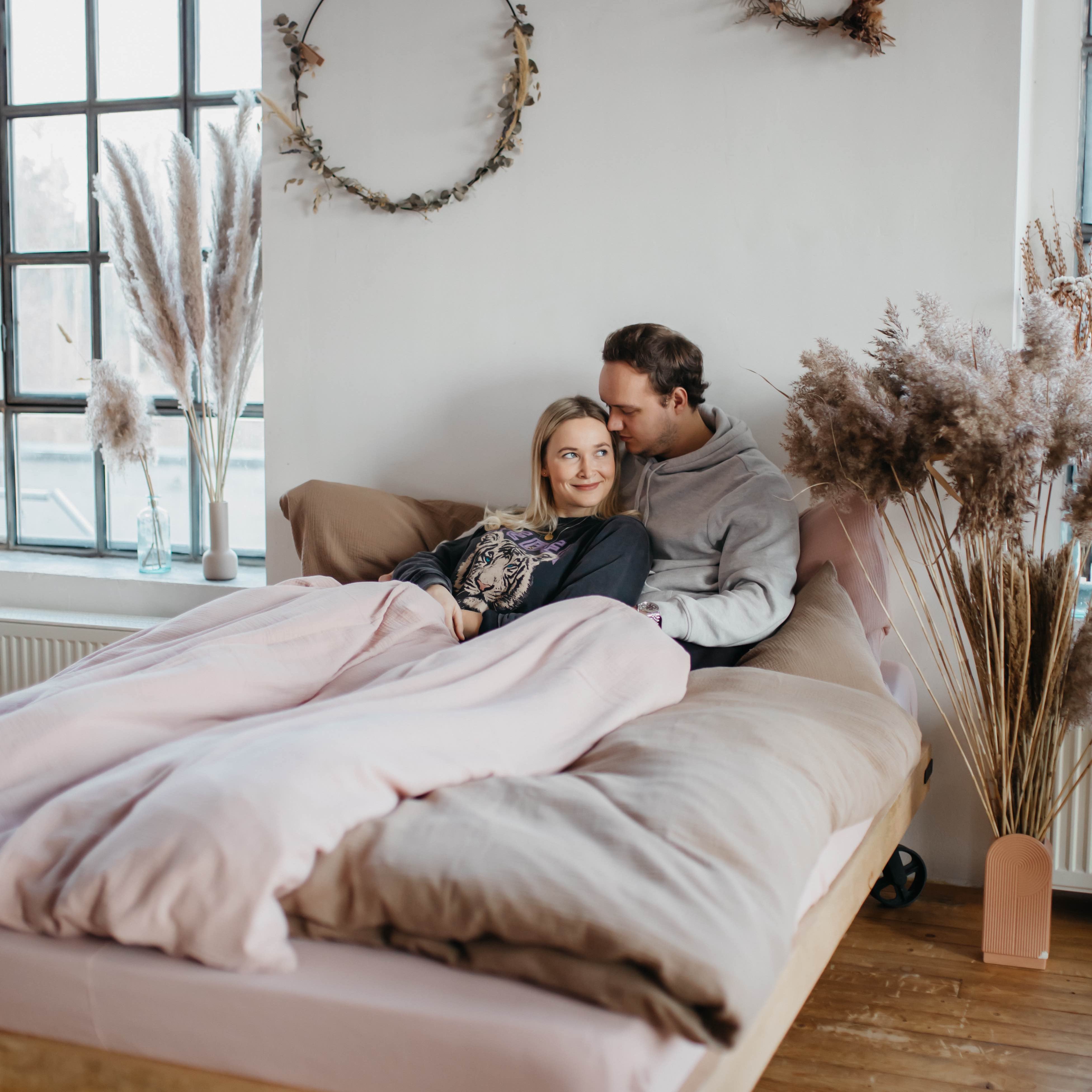 Musselin Bettwäsche 135x200 in rosa aus 100 % Bio-Baumwolle