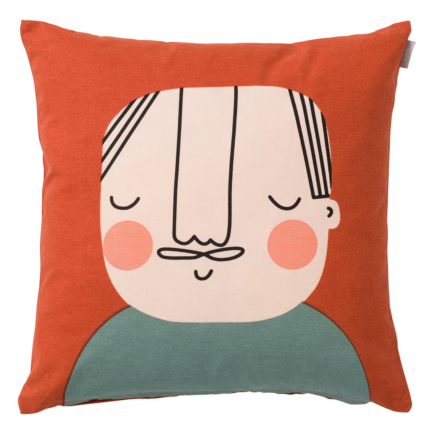 Skandinavisches Kissenbezug-Design 50x50 cm von Spira of Sweden, Modell ake, älterer Herr, Hintergrund rot