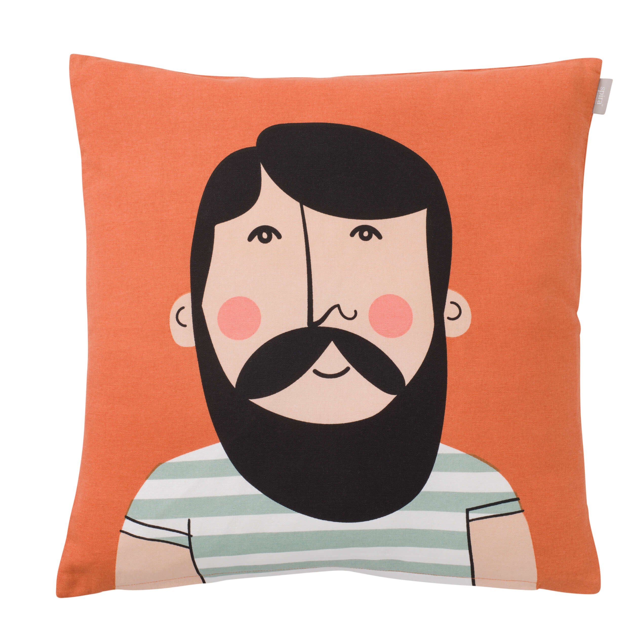 50x50 cm Kissenhülle Ruben von Spira of Sweden, cooler Typ mit Vollbart auf Hintergrund in Orange