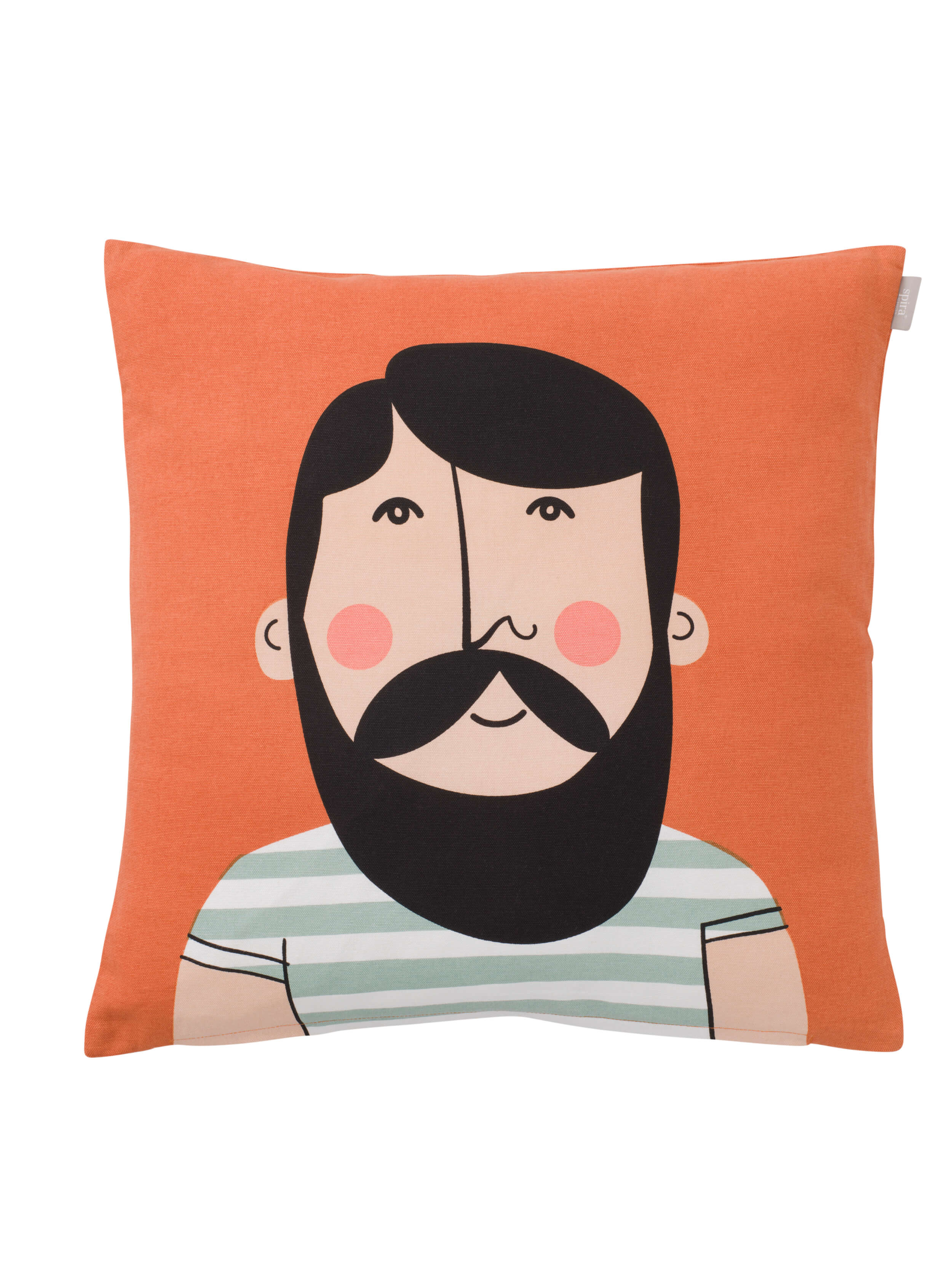 50x50 cm Kissenhülle Ruben von Spira of Sweden, cooler Typ mit Vollbart auf Hintergrund in Orange