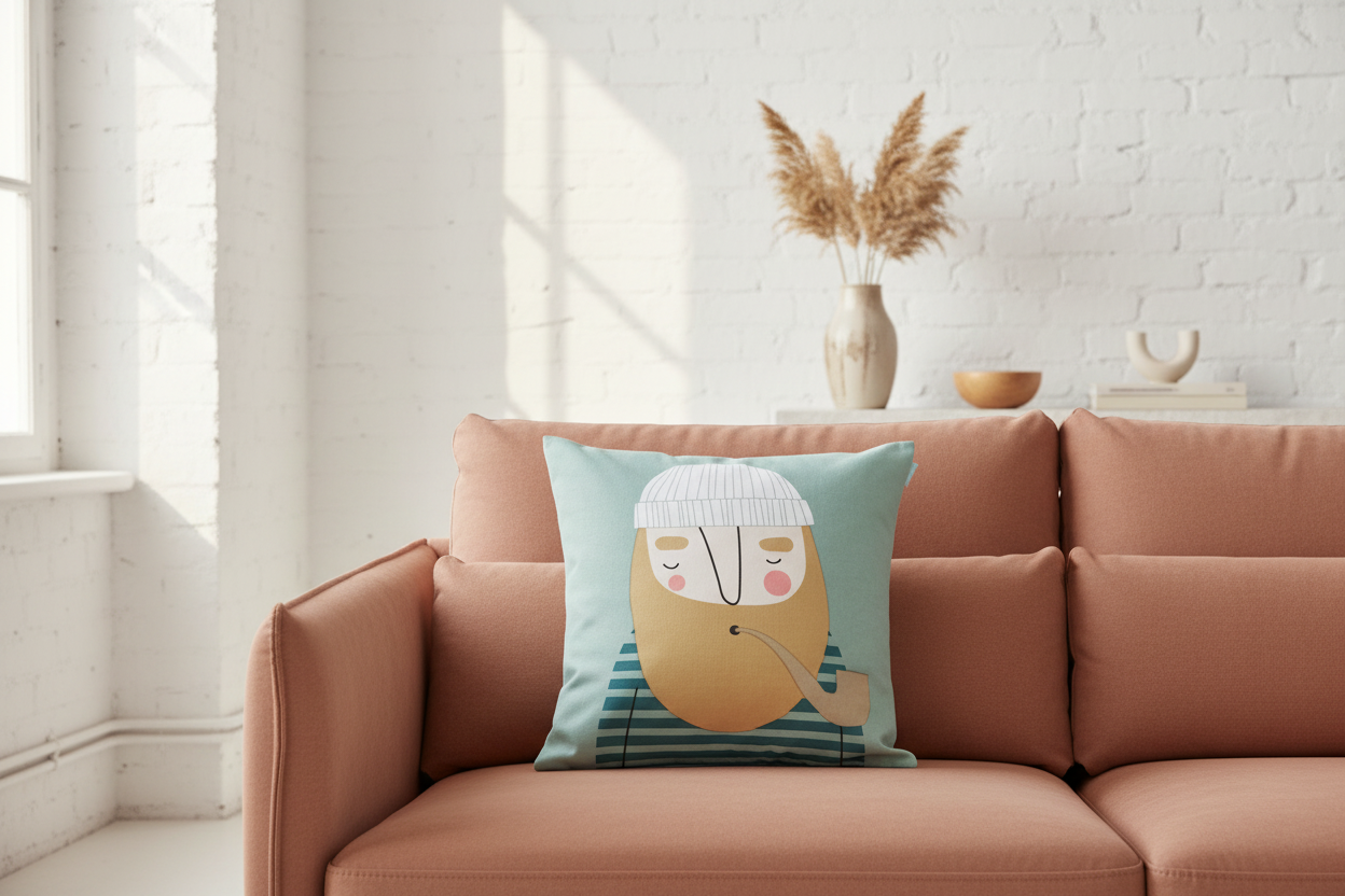 50x50 cm Kissenhülle Ebbot von Spira, Seeman mit pfeife und gestreiftem pullover