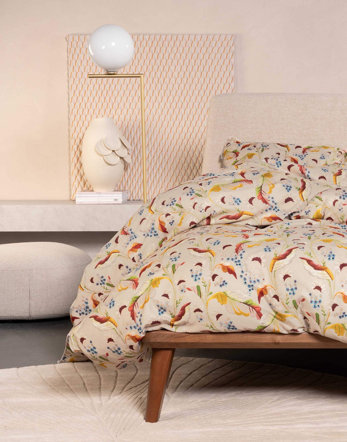 Florale Satin Bettwäsche 135x200 Beige aus Bio-Baumwolle – Zeit fürs Bett
