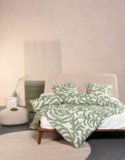 Jacquard Bettwäsche in Grün mit Blattmuster 135x200
