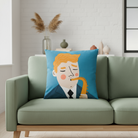 Kissenbezug 50x50 cm mit Saxofonspieler von Spira of Sweden, Modell Harry in Blau mit buntem Charakter 