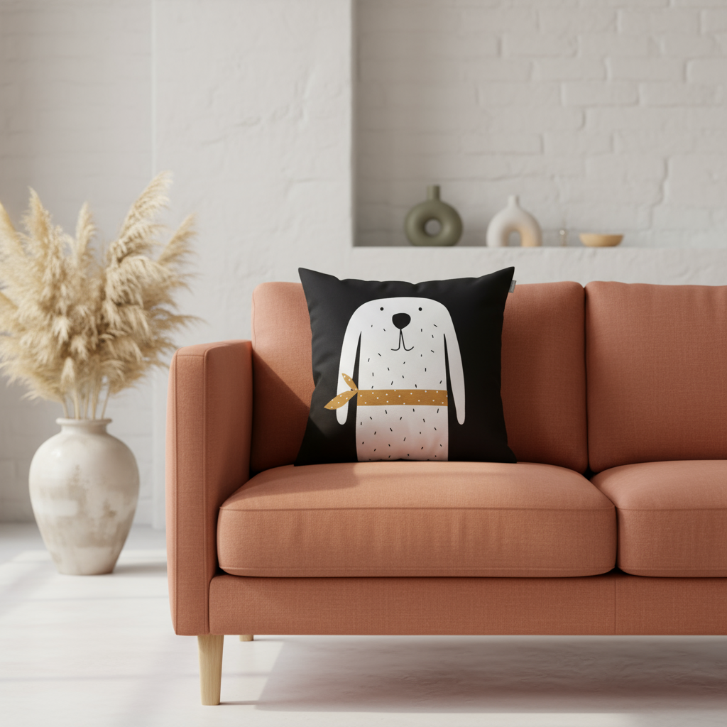 Spira Kissenbezug Bosse mit Hund im schlichten schwarz weiß, Kissenbezug 50x50 cm – aus 100 % Baumwolle