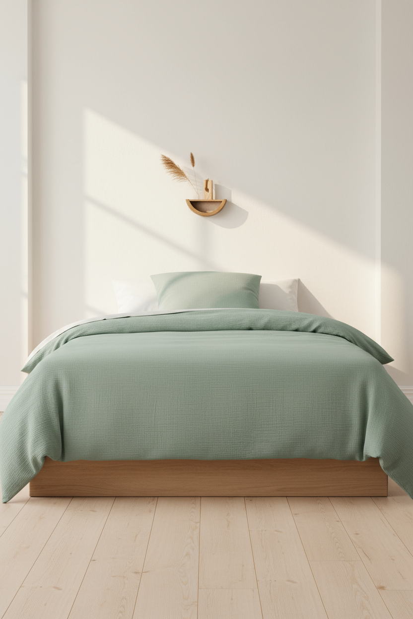 Musselin Bettwäsche in der Farbe Pistazie aus Baumwolle - sehr pflegeleichte Bettwäsche