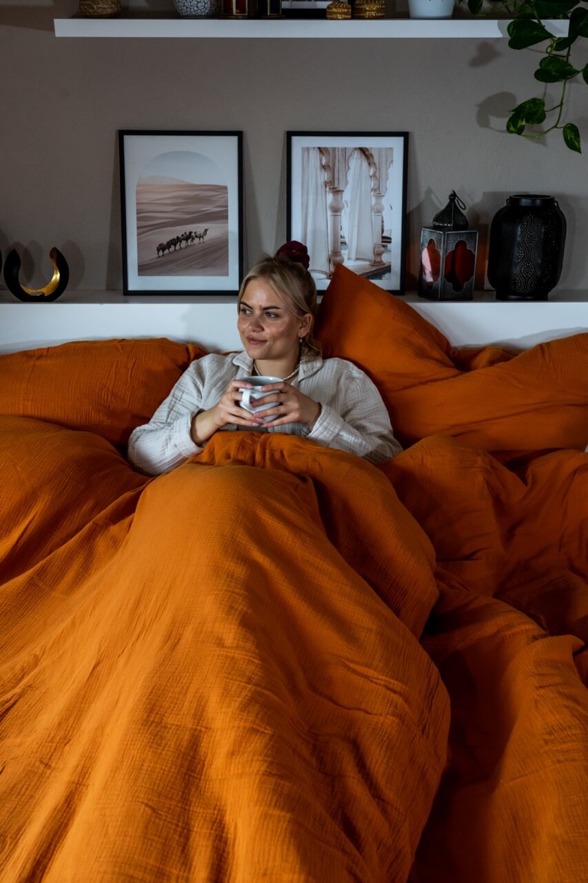 Musselin Bettwäsche 135x200 in Orange aus 100 % Bio-Baumwolle