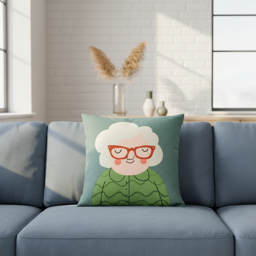 Kissenbezug Elsa von Spira mit süßer Oma auf einem Bezug in Grün, Größe 50x50cm