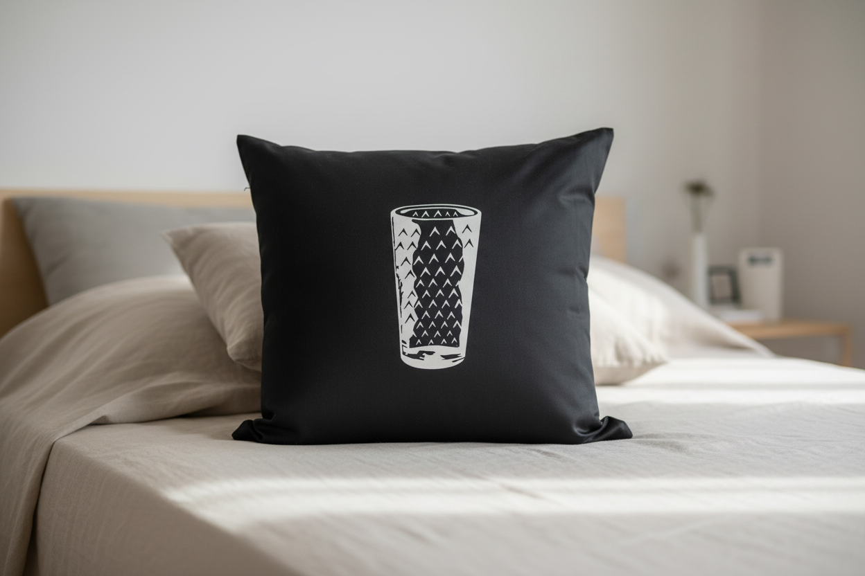 Kissenbezug schwarz mit Apfelwein Glass in 50x50 cm
