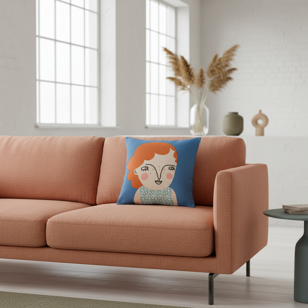 Kissenbezug Spira of Sweden Nora, blau mit Frau mit coolem Haarschnitt, modern 