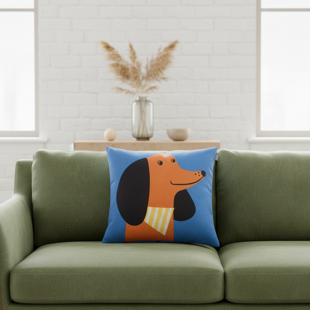 Spira Kissenbezug Louie in Blau mit süßem Dackel, mit Reißverschluss, Größe 50x50cm