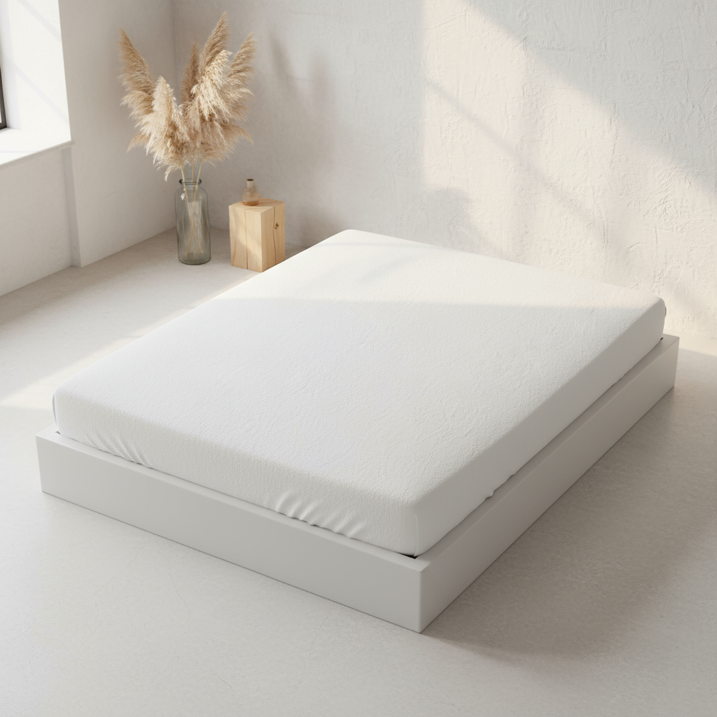 Weißes Jersey Spannbettlaken aus 97% Baumwolle